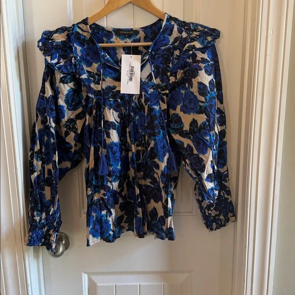 OLIVACEOUS ENGLISH ROSE GARDEN RUFFLE TOP - Picture 2 of 6